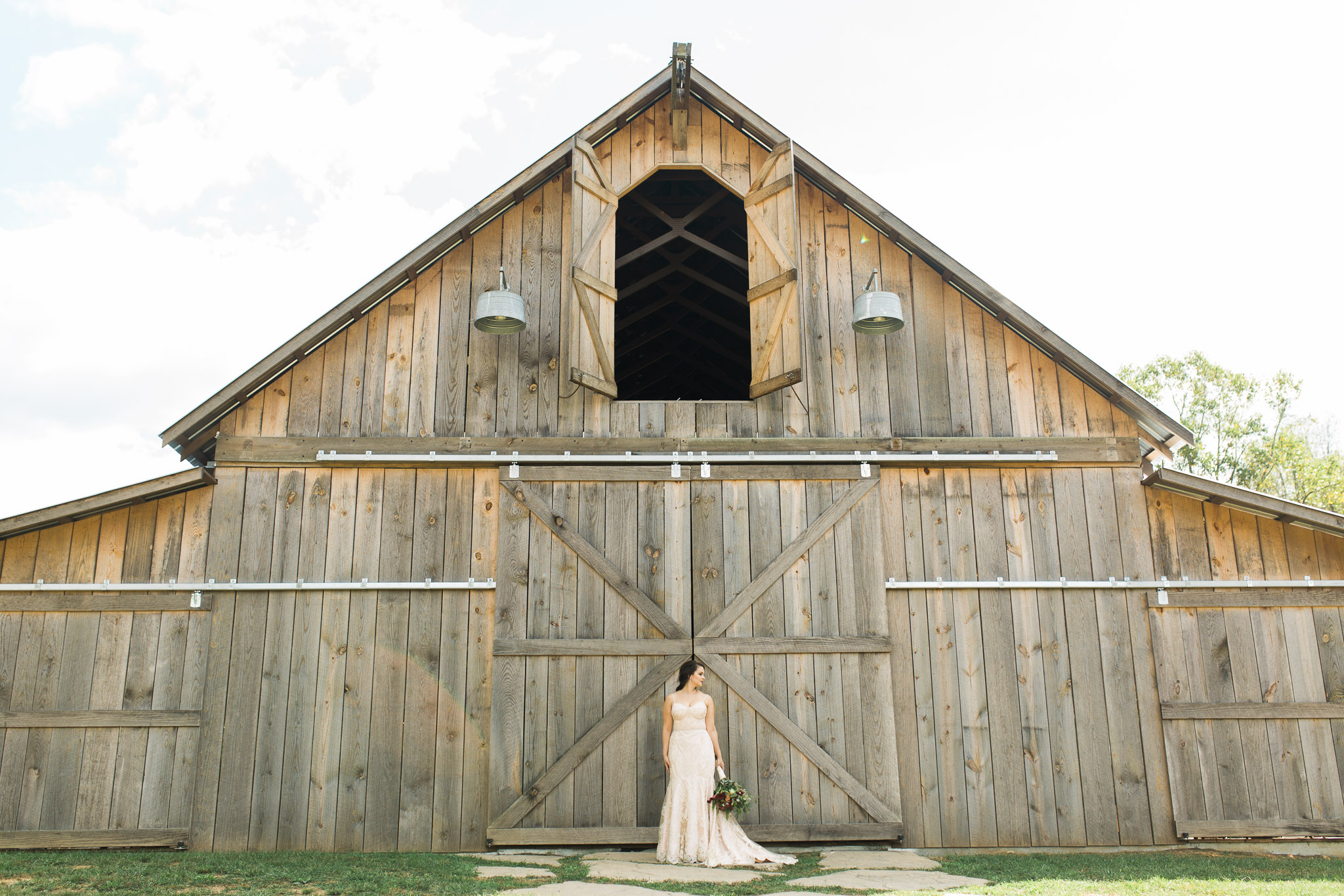 Bride at barn at Deep South Farms