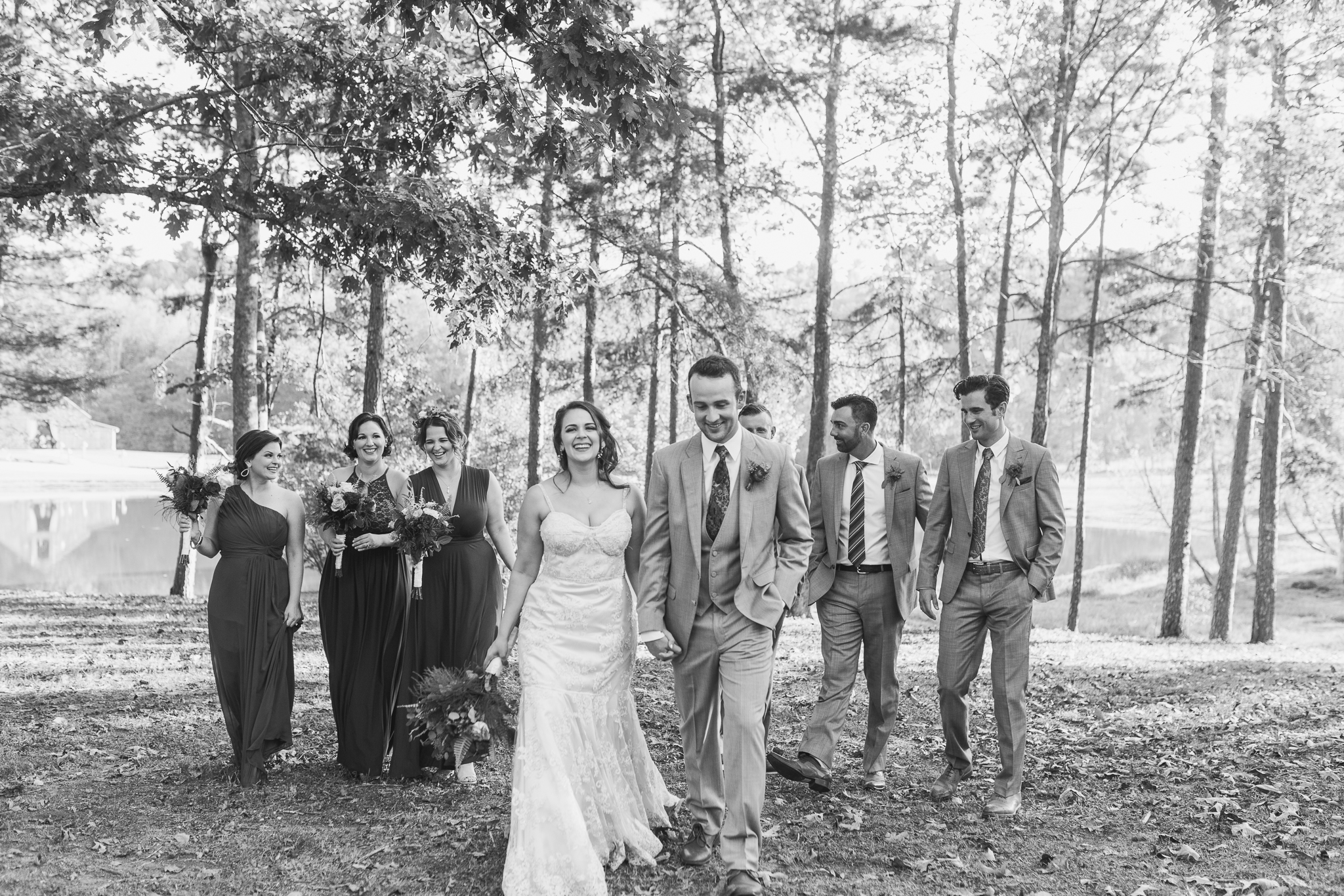 bridal party walking in ellijay georgia at deep south farm
