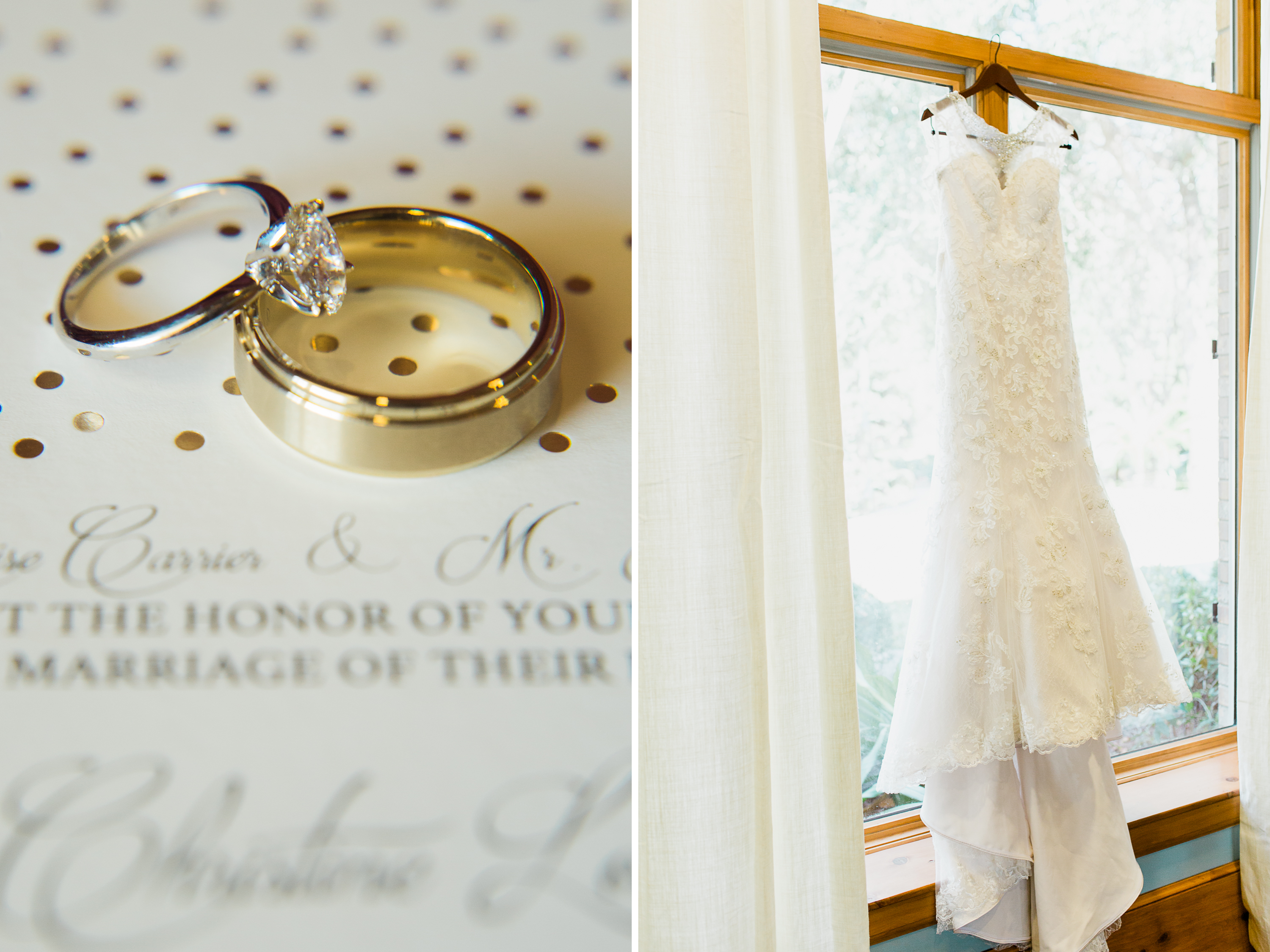 bride details invitation and wedding dress